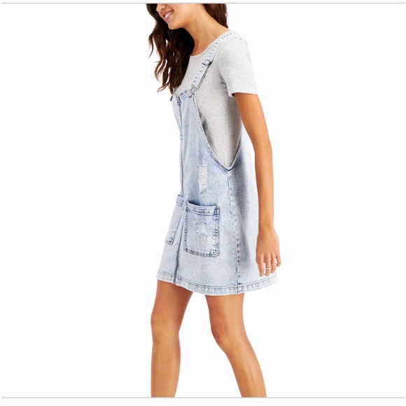NWT Tinseltown Juniors’ Ripped Denim Overalls Dress - Picture 4 of 9